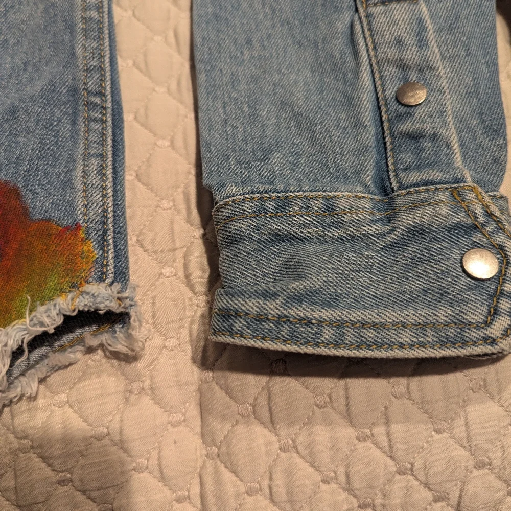 ZARA MAN Painted Denim Jean Jacket Medium Unisex - Picture 10 of 10